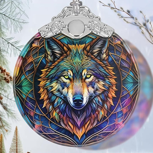 Stained Glass Wolf Christmas Ornament - Holiday Home Decor - Tree Decoration - Gift Exchange Idea
