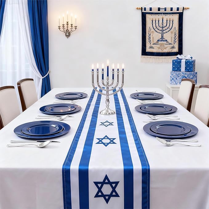 FLOWERCAT 100PCS Blue Plastic Plates - Heavy Duty Blue Disposable Plates for Possover Party/Wedding/Hanukkah - Include 50PCS 10.25inch Dinner and 50PCS 7.5inch Dessert/Salad Plates for 50 Guests