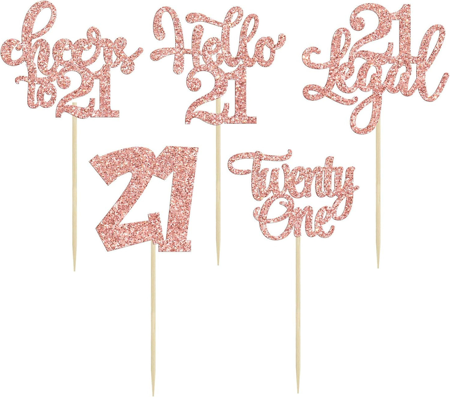 30pcs 21st Birthday Cupcake Toppers - Legal 21st Cupcake Picks - Cheers to 21 Years Old Cake Decorations - Rose Gold Glitter
