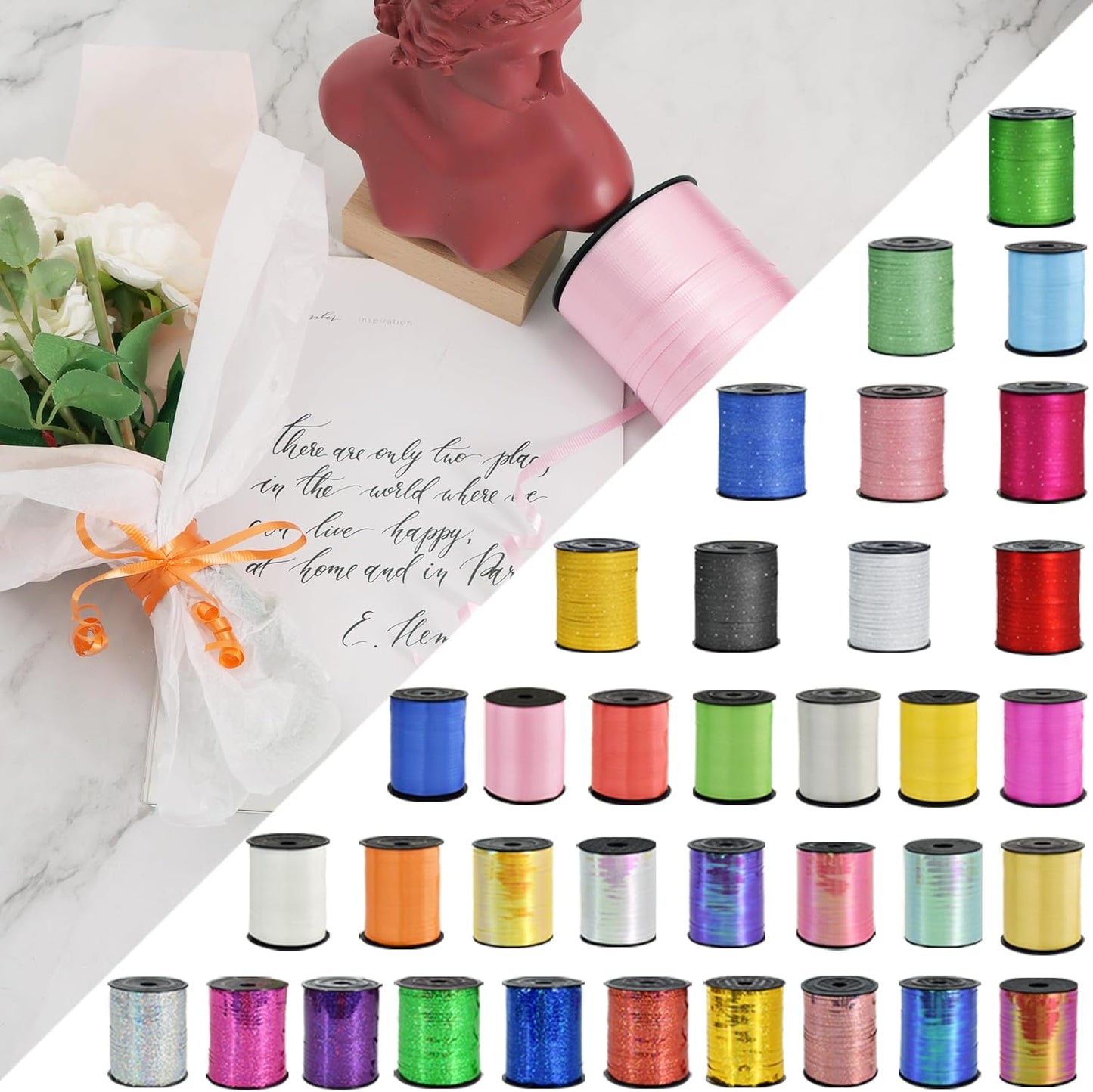 BEISHIDA 500 Yards Matte Gold Curling Ribbon Balloon String Crimped Ribbons for Gift Wrapping Ribbon for Birthday Halloween Party Decoration Festival Art Craft Christmas Gift Wraps