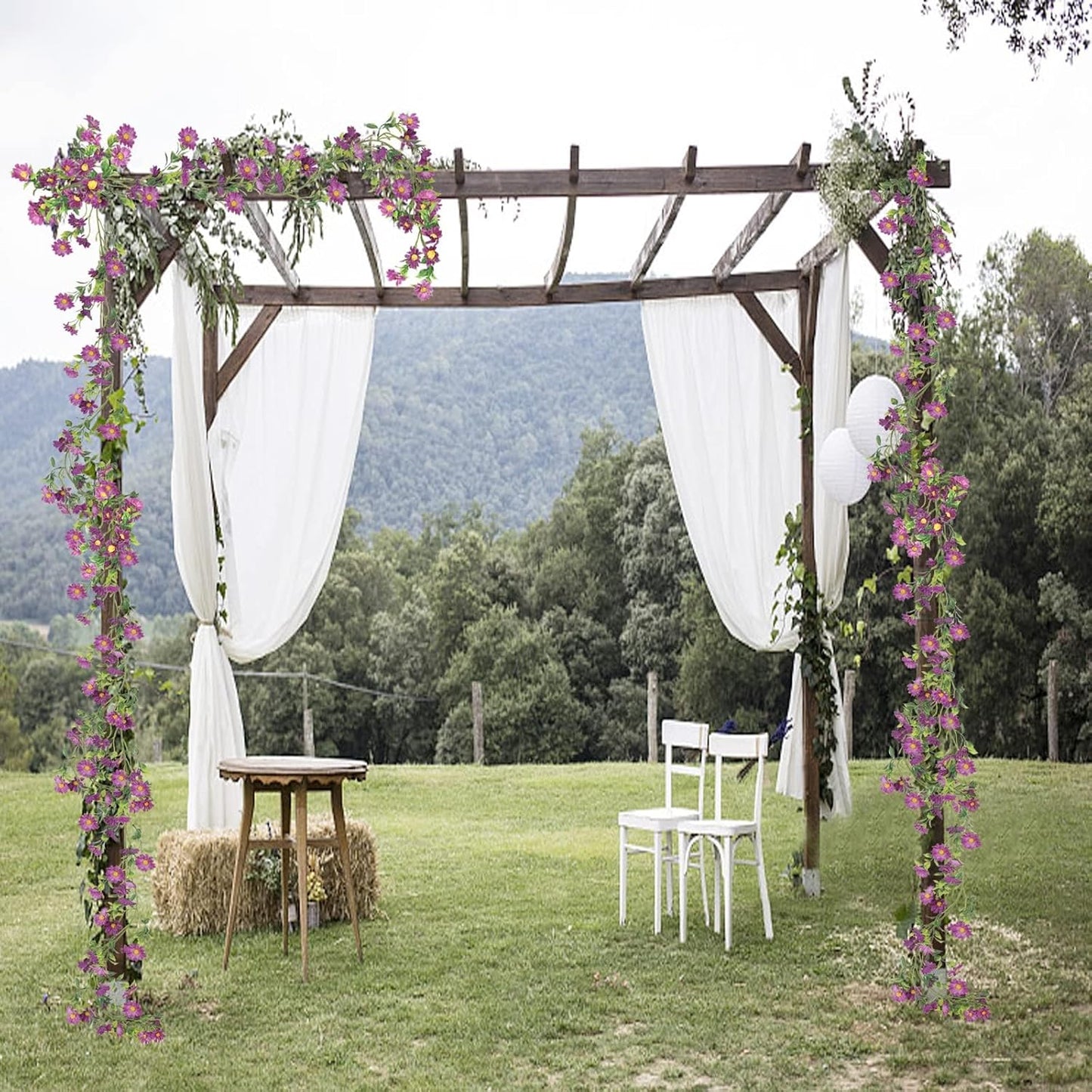 2 Pack Artificial Purple Flower Garland Silk Daisy 13FT Fake Vines Purple Birthday Party Decorations Wisteria Hanging Flowers Garland for Backdrop Arch Wall Home Wedding Indoor Cemetery Decor