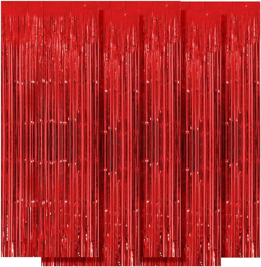 5 Pack Red Fringe Backdrop Curtains 3.2ft x 8.2ft Tinsel Foil Fringe Curtains Tinsel Backdrop Streamers for Birthday Party Decoration Christmas New Year Party Decorations (Red)
