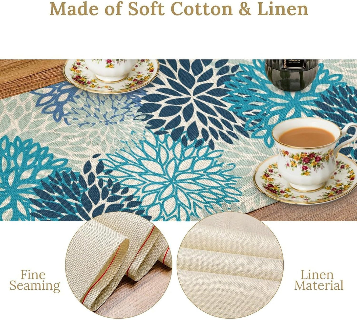 Floral Table Runner,Blue Flowers Print Spring Summer Table Cloth Kitchen Dining Table Home Party Decoration 13x72 Inch