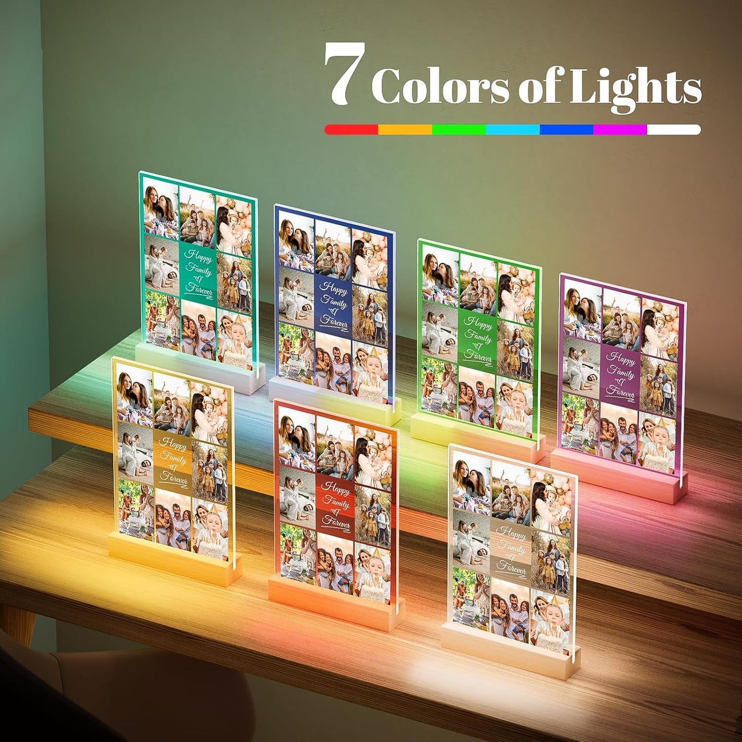 Personalized Collage Picture Frames with Photos, Custom Photo Frame with Night Light, Customized Birthday Gifts, Personalized Gifts for Women Men Mom Dad Kids Baby Family Friends