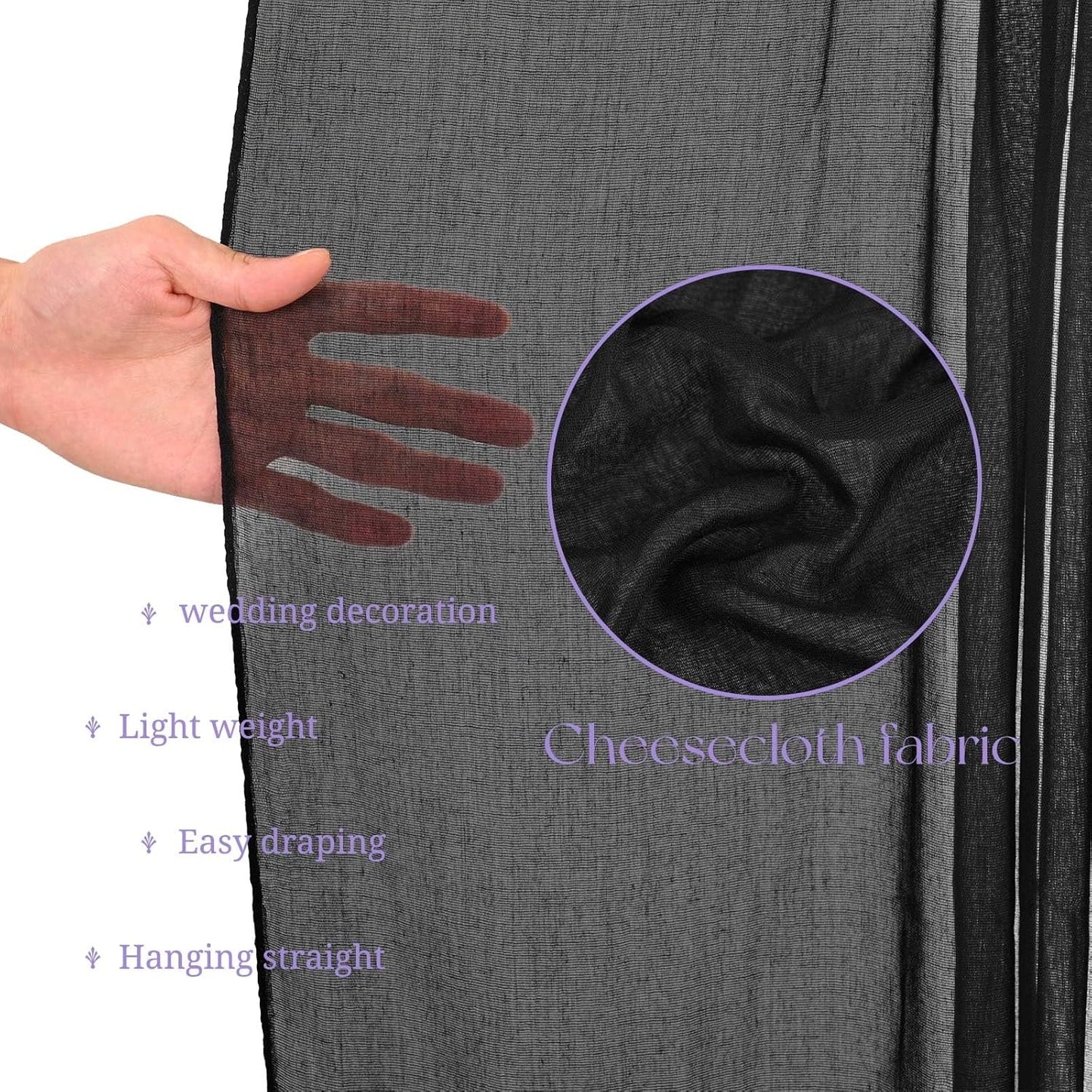 6 Panels Black Ceiling Drapes for Wedding, 5ftx20ft Ceiling Drapes Cheesecloth Sheer Fabric Curtain Wedding Arch Draping Fabric Romantic Ceilings Decorations for Weddings Party Ceremony Stage