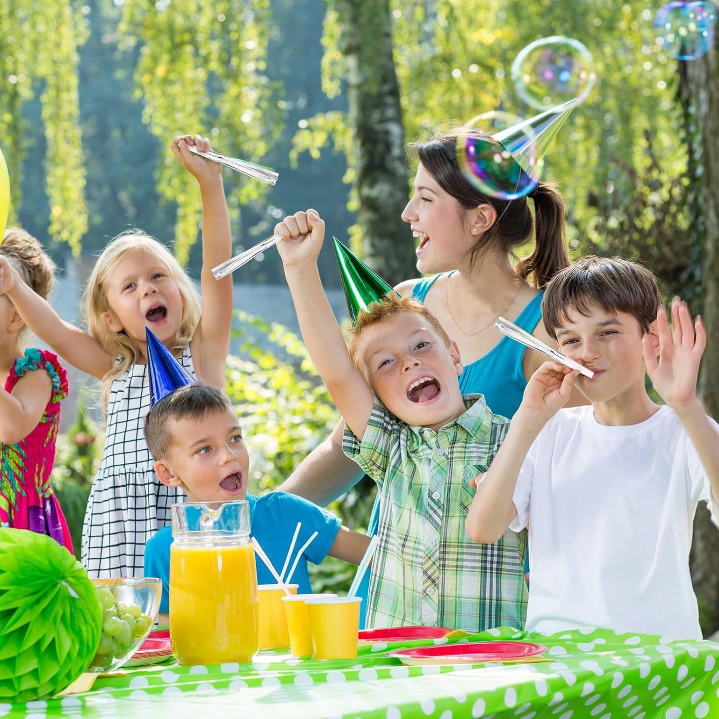 24 Pcs Silver Noise Makers Glitter Metallic Fringed Noise Makers Horns for Baby Shower, Kids Birthday, New Year Party Favor