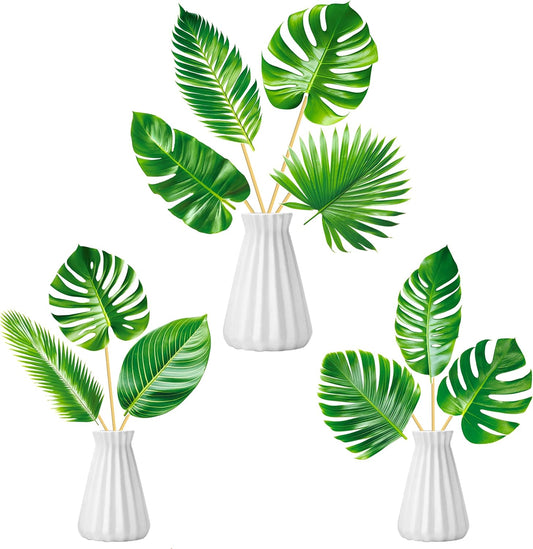 14pcs Palm Leaf Centerpiece Sticks Tropical Party Decorations for Table Green Leaves Theme Centerpieces Hawaiian Luau Party Decorations for Summer Jungle Theme Party Baby Shower Supplies