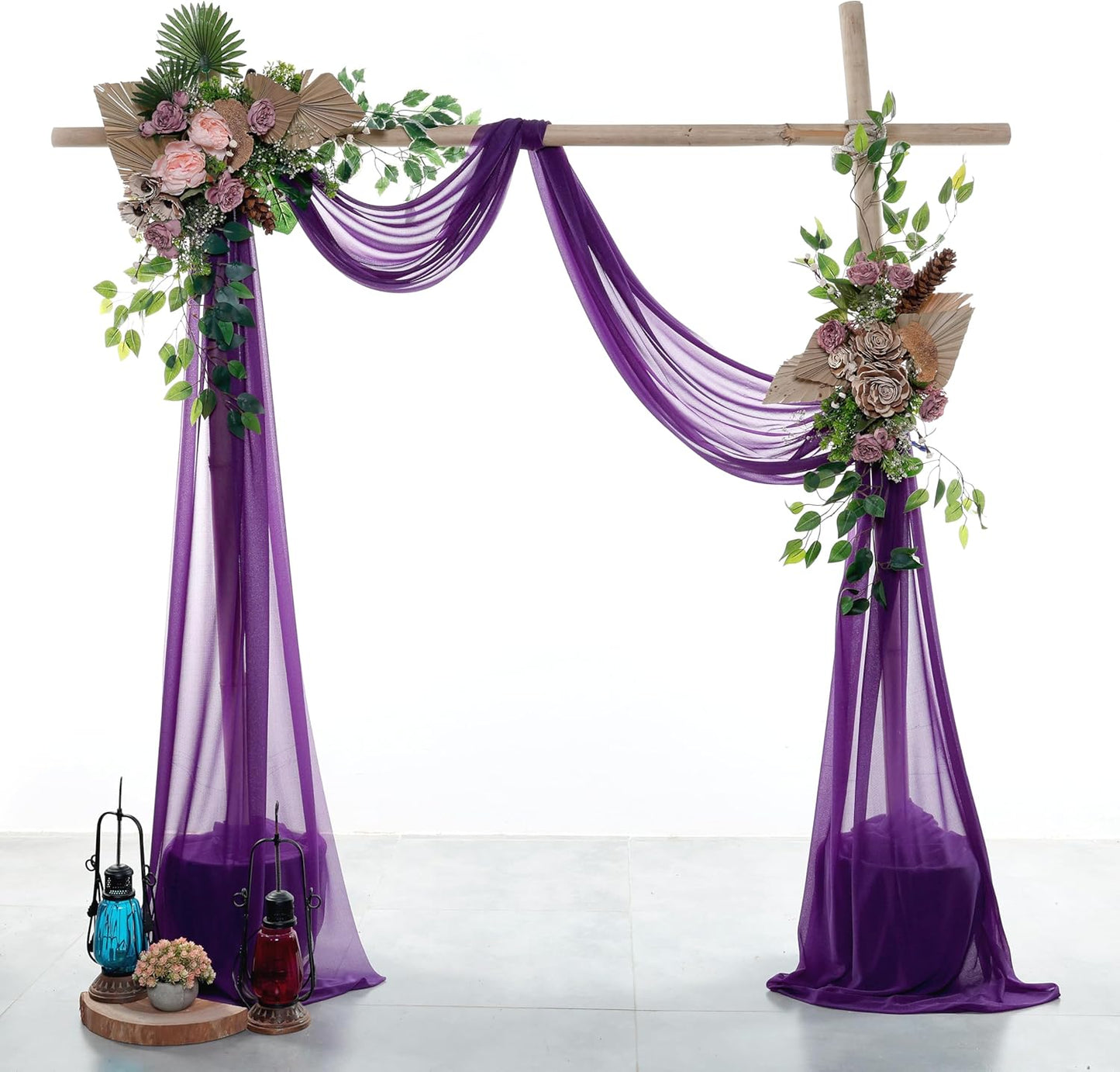 VDS Pack of 1 Panel (30 Inch X 20 Feet) Wedding Arch Draping Fabric Sheer Chiffon Fabric Drapery for Wedding Ceremony Reception Swag Backdrop Canopy Chuppah ARBO Altars Decoration (Purple)