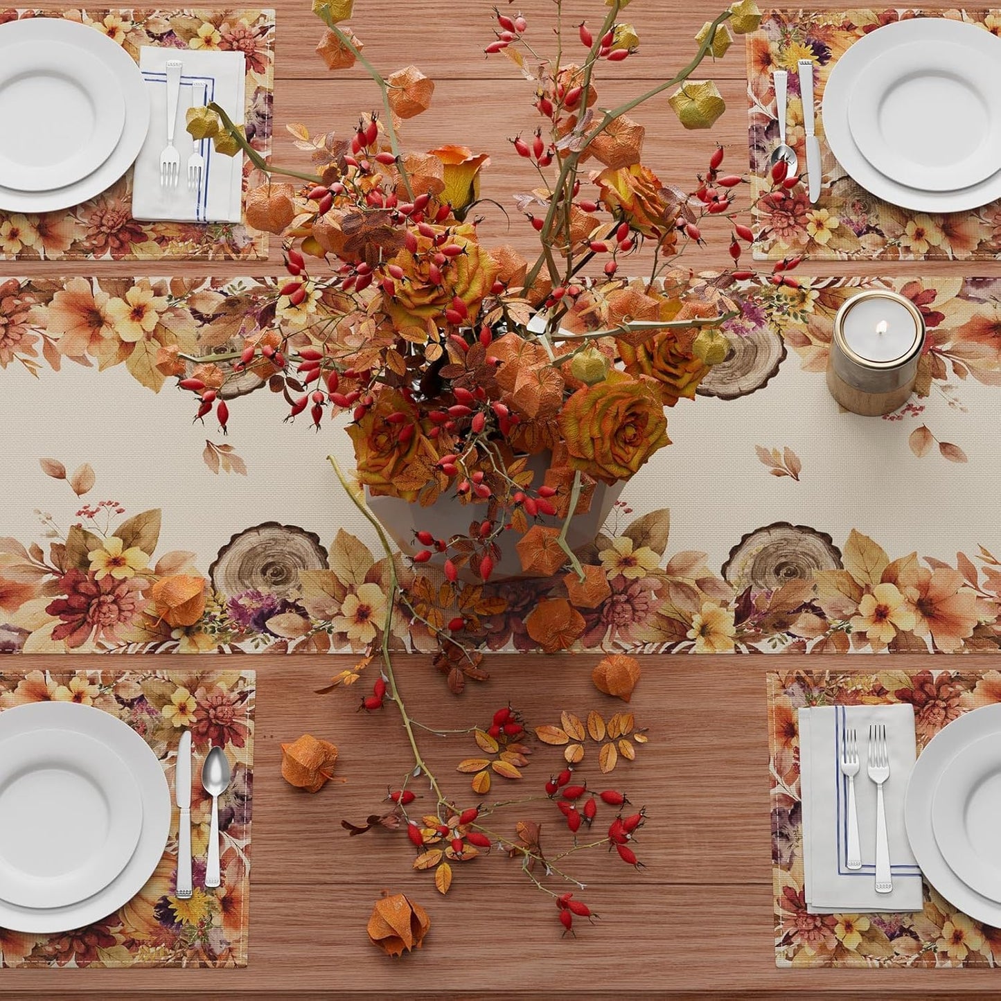 XCHI Fall Color Wild Flowers Watercolor Table Runner Table Decoration for Kitchen Dining Dinner Autumn Home Decor 13x90 Inch