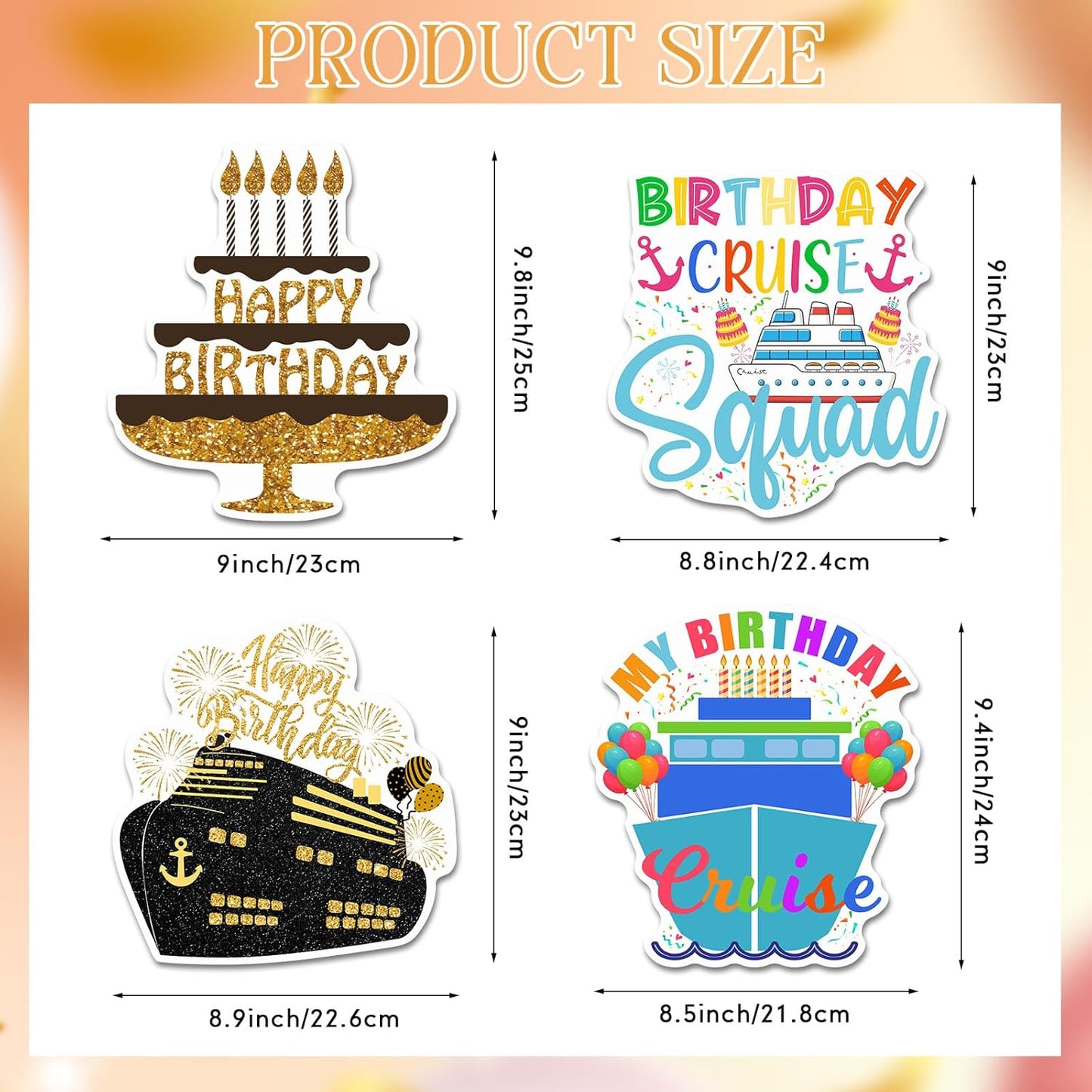 Hoteam 4 Pcs Birthday Cruise Door Decorations Magnetic Large Happy Birthday Cruise Ship Door Magnets Funny Waterproof Balloon Cake Nautical Magnets for Carnival Cabin Stateroom Fridge Car