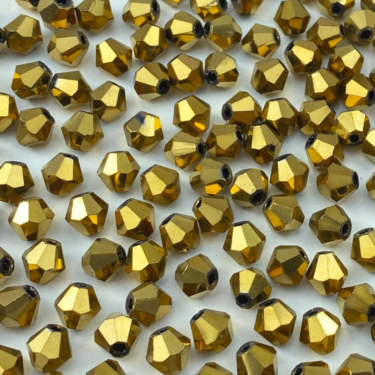 400pcs 4mm Bicone Crystal Glass Beads Loose Spacer Beads Faceted Craft Beads for Jewelry Making DIY Necklace Bracelet Earring Wind Chimes Suncatchers Ornamen(Mine Gold)