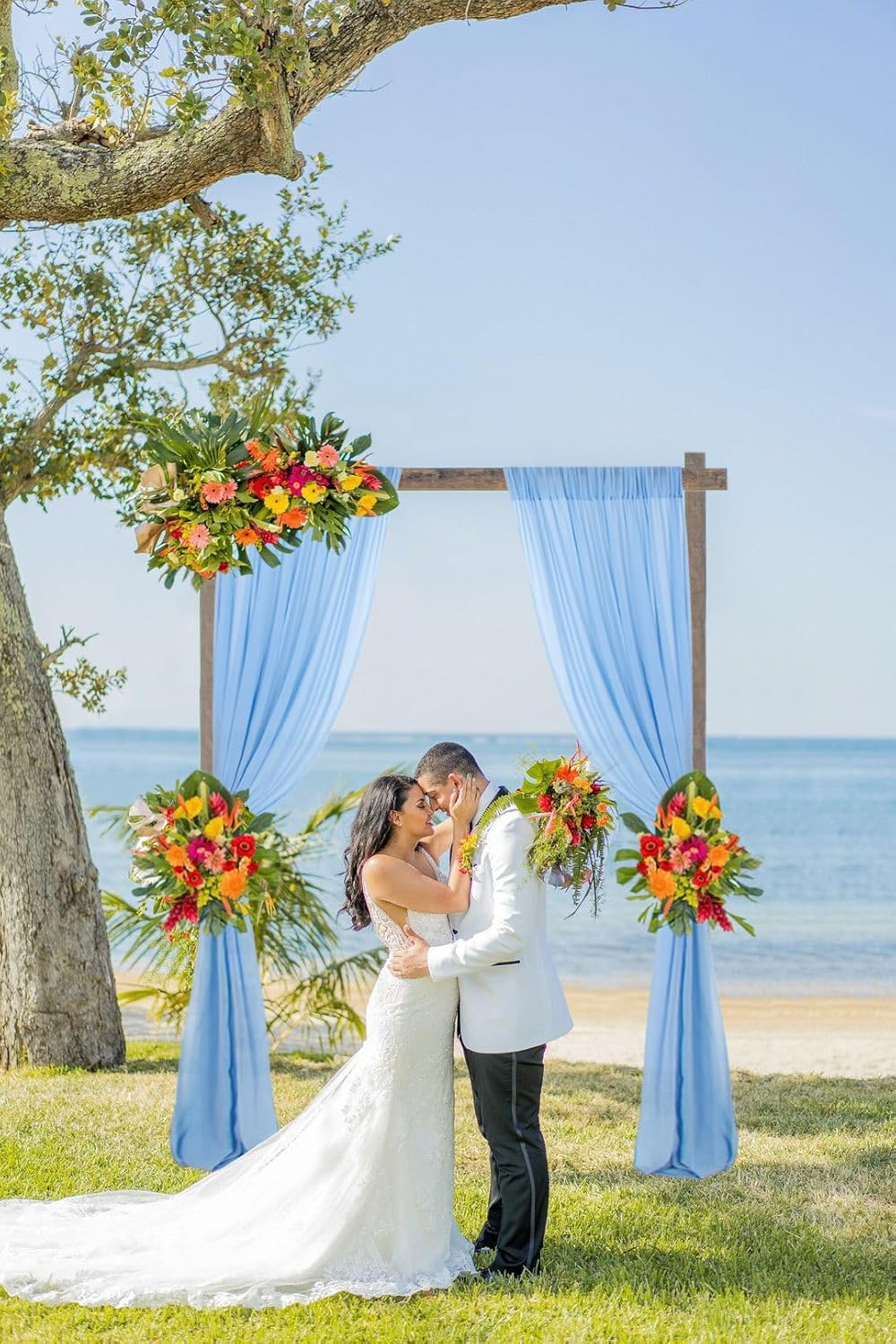 DUOBAO 2 Panels Chiffon Curtains 29"x108" Sheer Backdrop Drape Beach Curtain for Living Room Light Blue Voile Window Drapes for Wedding Ceremony (Sky Blue)