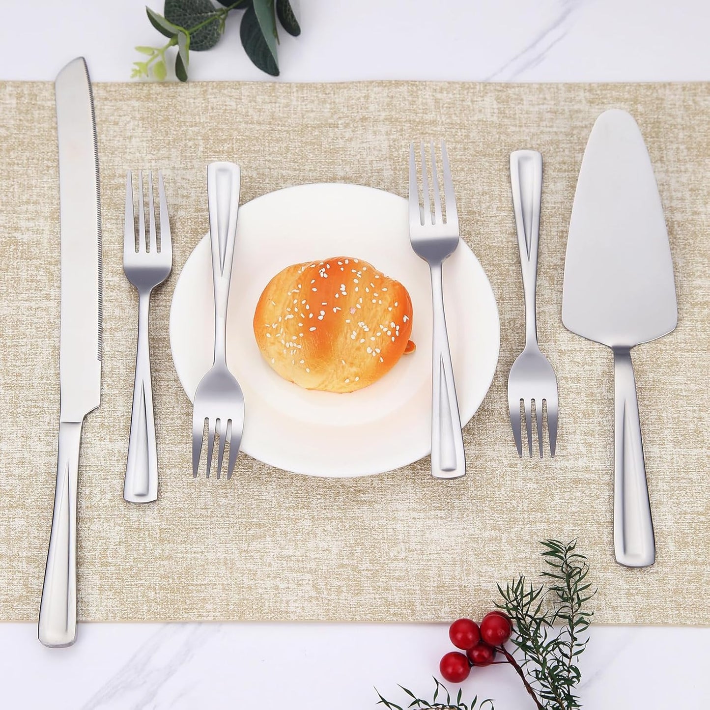 GoGeiLi Cake Knife and Server Set with 4 Salad Forks, Heavy-Duty 18/0 Stainless Steel Cake Cutting Set for Wedding Birthday Parties Anniversary, Dishwasher Safe