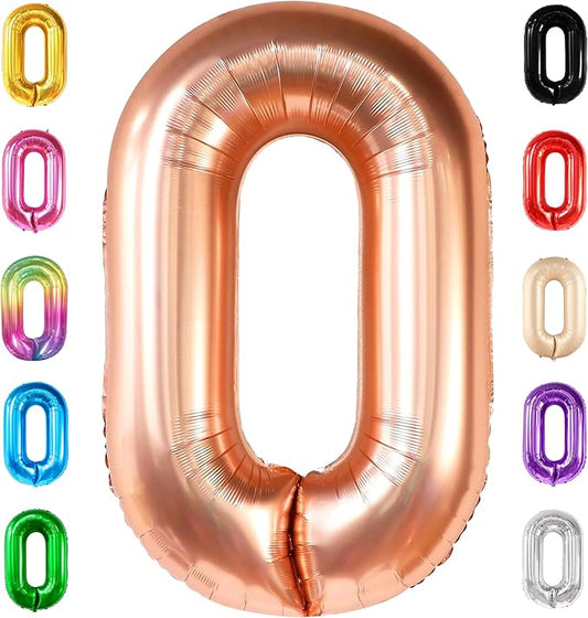 KatchOn, Giant Rose Gold 0 Number Balloons - 40 Inch | Zero Balloon, Rose Gold Party Decorations | rose gold Birthday Decorations | 0 Rose Gold Mylar Balloons for Anniversary