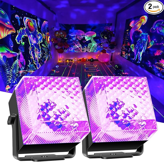 2 in 1 Disco Black Light Glow Party Lights,10W UV Disco Ball Light with Sound Activated Strobe Light Halloween Dj Party Lights Indoor for Halloween Christmas Birthday Party Dancing Decoration, 2 Pack