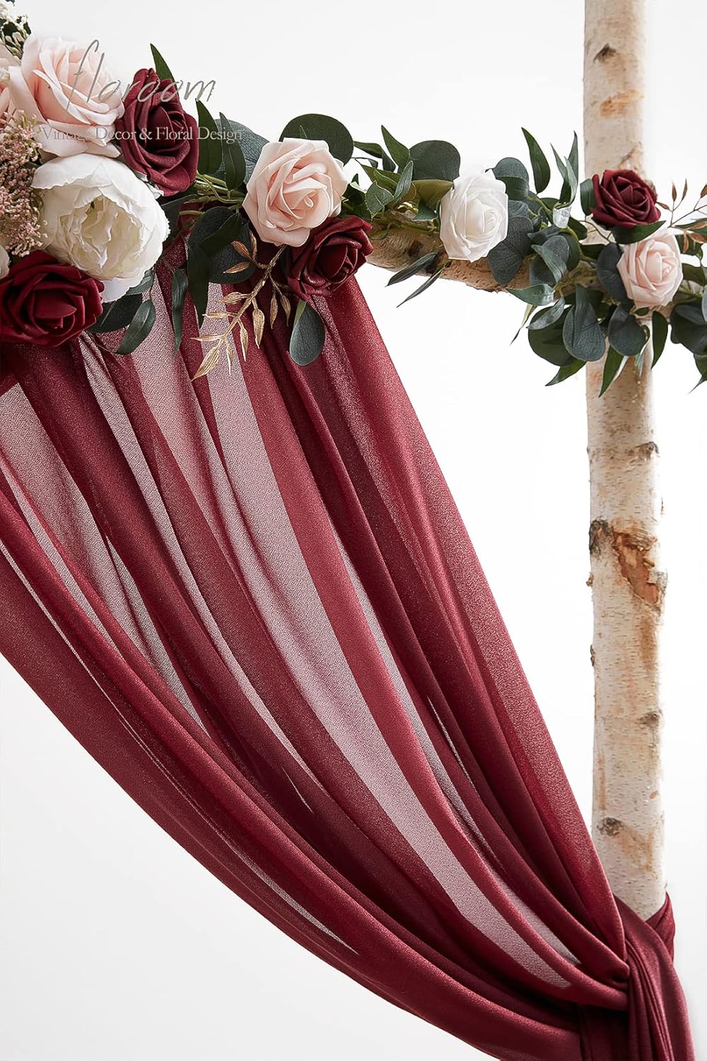 Floroom Wedding Arch Draping Fabric 2 Panels 20Ft Burgundy Chiffon Fabric Drapes Arbor Drapery Wedding Ceremony Reception Swag Dark Red Decorations