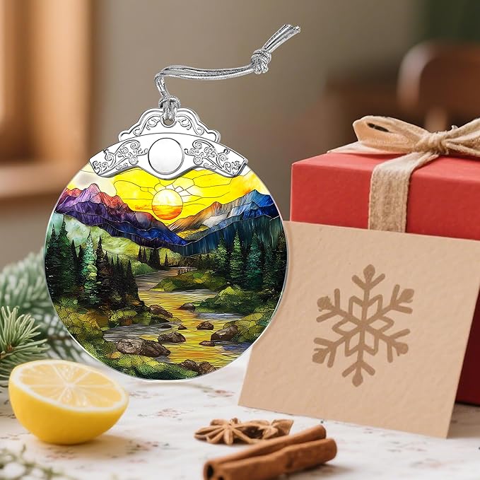 Stained Glass Ornament, Christmas Ornaments, Christmas Decorations for Tree, Holiday Ornament, Gifts for Nature Lovers, Holiday Party Gifts, Gift Ideas & Xmas Gift - Mountain Range