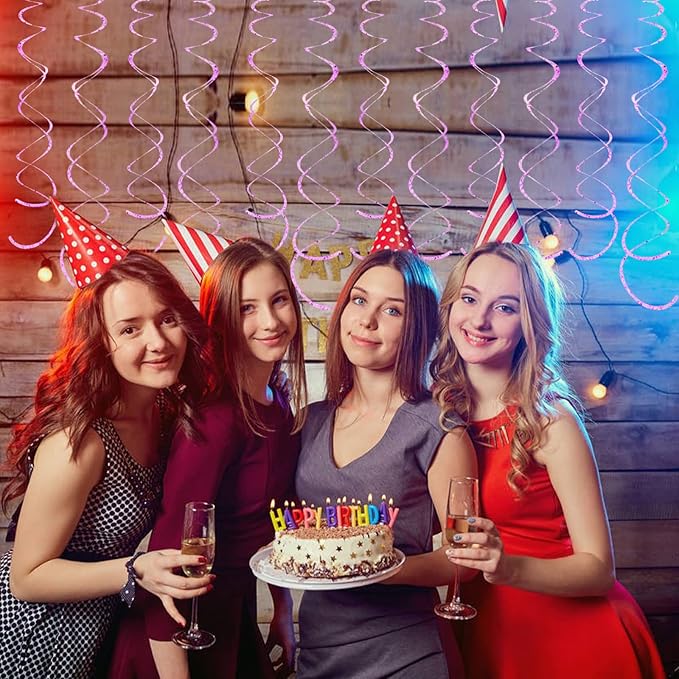 30 Pieces Pink Hanging Swirl Decorations Plastic Streamers Foil Swirls Ceiling Decorations Metallic Holiday Photo Backdrop for Girls Princess Baby Shower Babbie Mermaid Themed Birthday Party Supplies