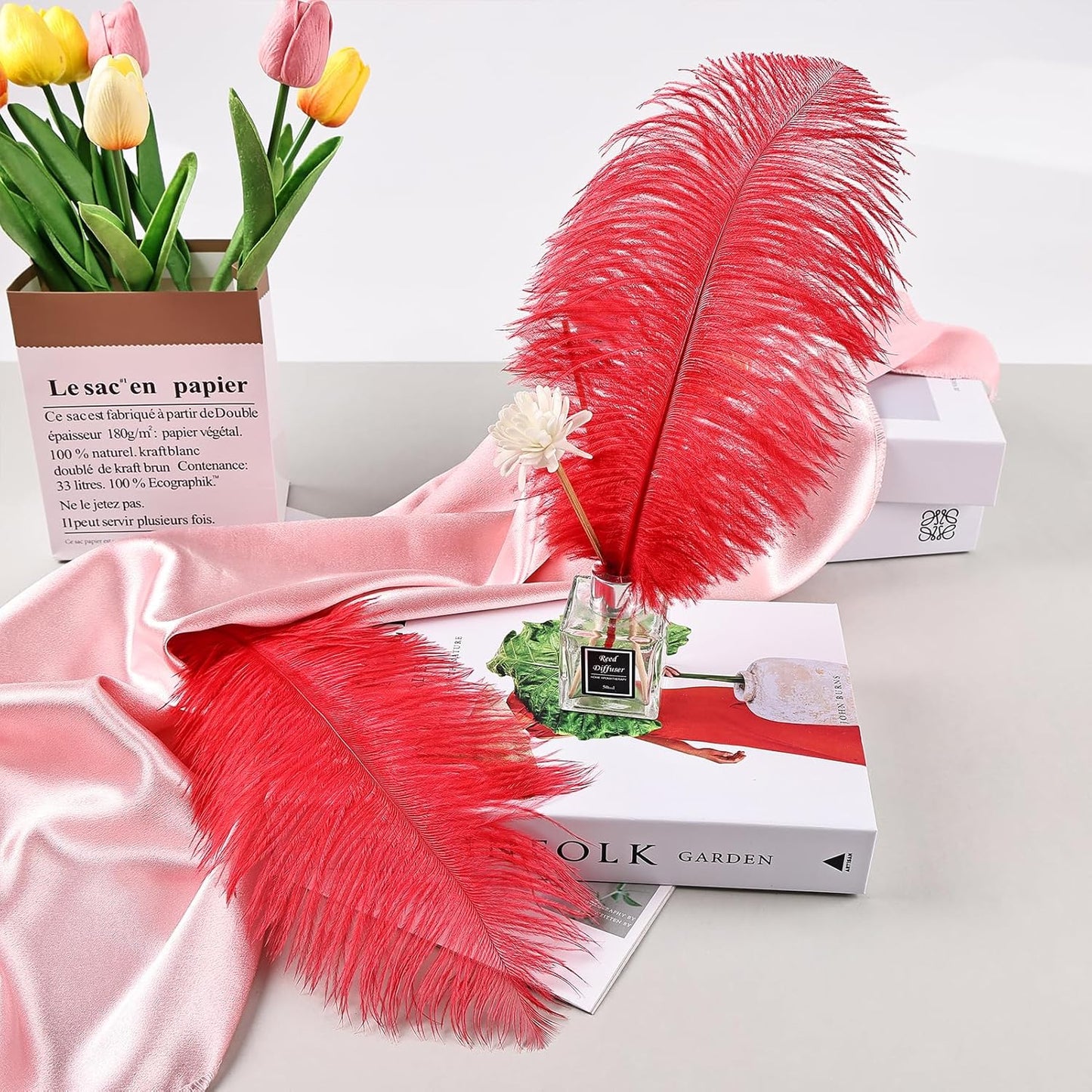 THARAHT Red Ostrich Feathers 24pcs Natural Bulk 10-12Inch 25cm-30cm for Crafts Wedding Party Centerpieces Halloween and Home Decoration Feathers