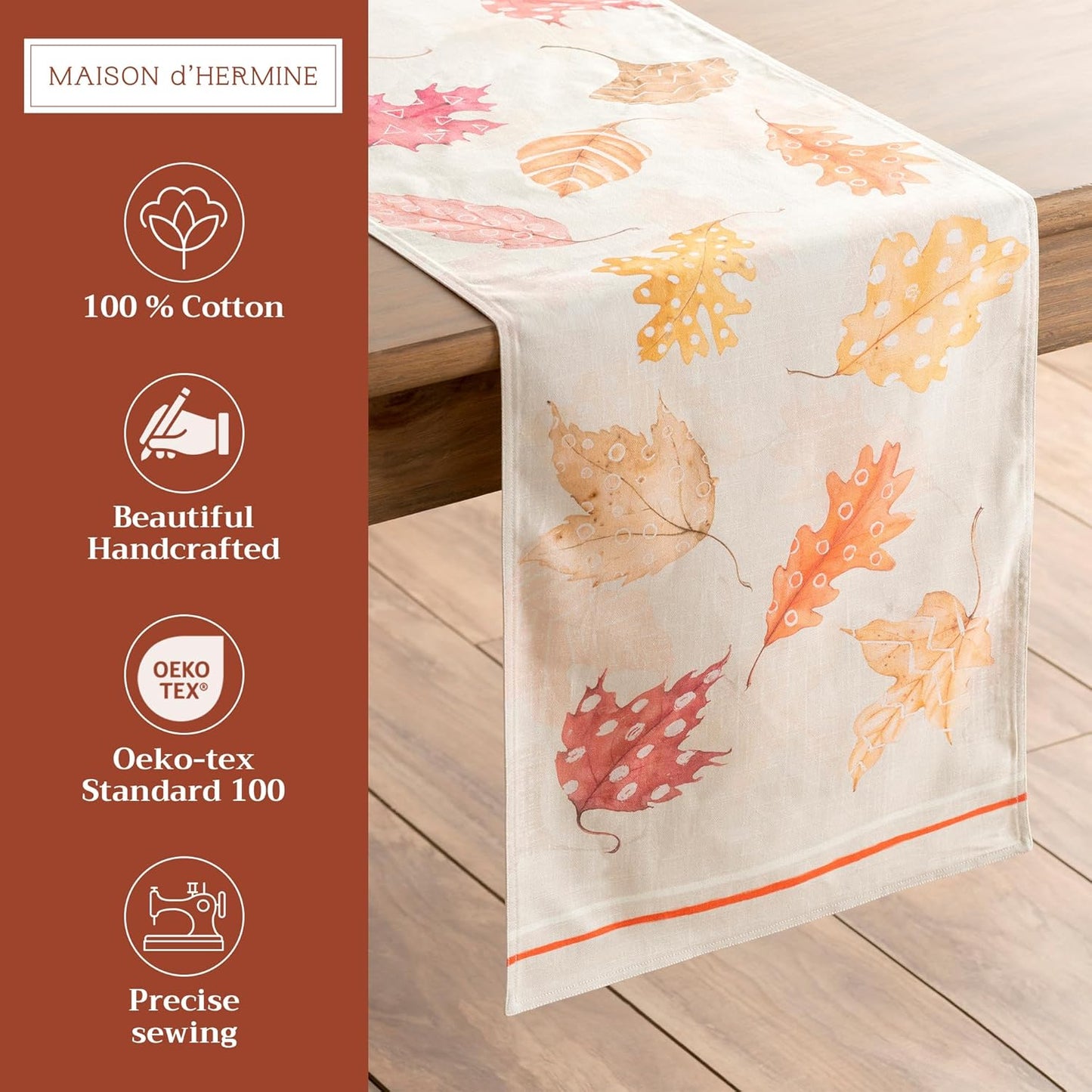 Maison d' Hermine Table Runner 100% Cotton Double Layer Table Runners 108 inches Long for Thanksgiving Christmas Decorations Home Kitchen Dining Party Wedding (Colours of Autumn, 14.5" x 108")