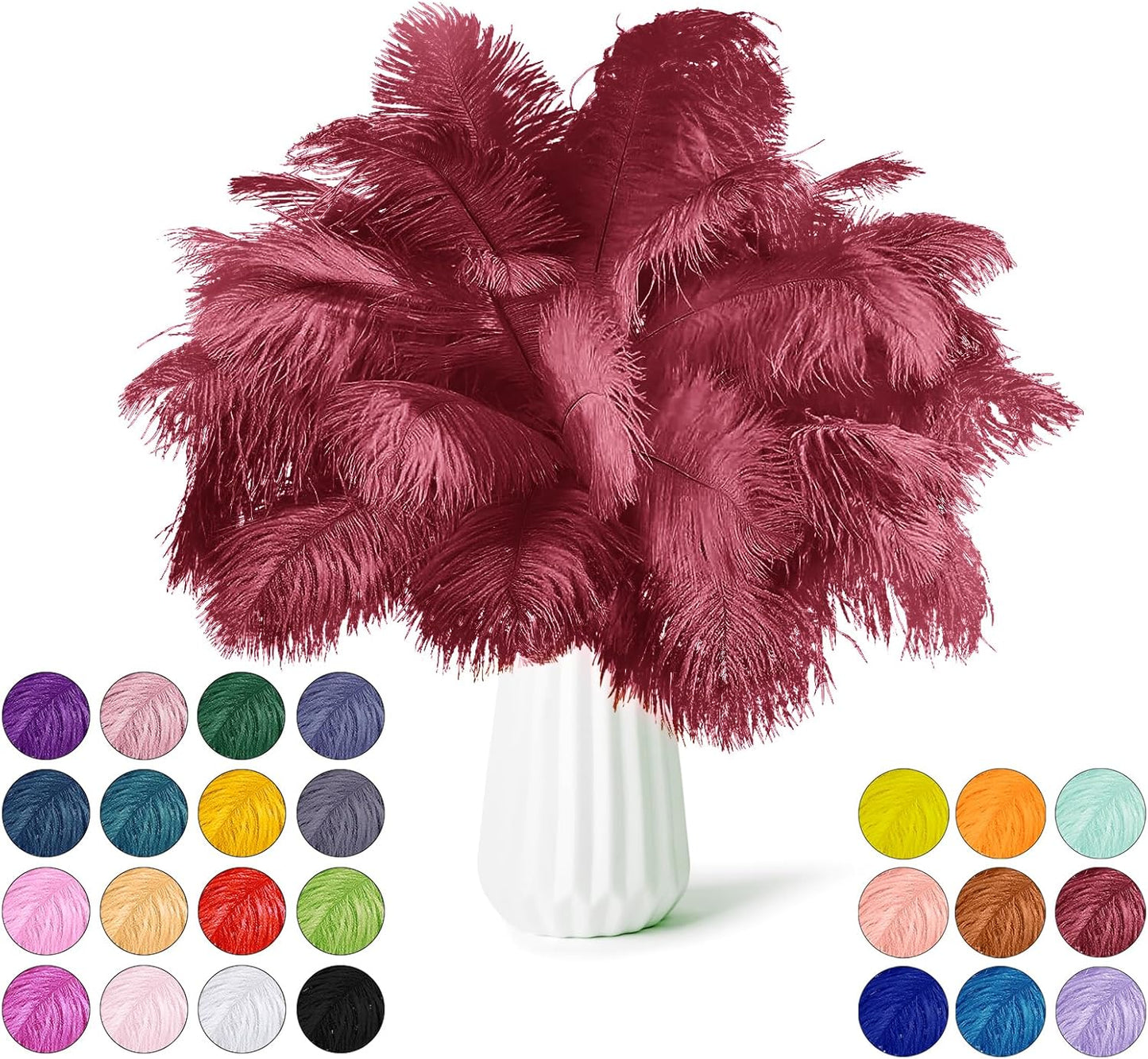 NEWONG 30pcs Wine red Ostrich Feathers Natural Bulk 11-14inch(28-35cm) Vase Craft Wedding Home Party Centerpieces Christmas Day Decoration