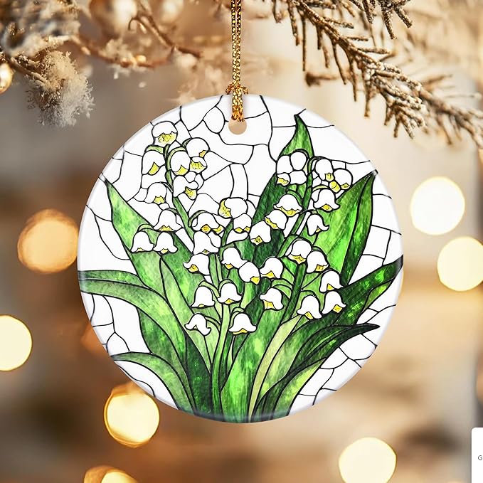 Christmas Ornaments, Dodosky 2.8in Ceramic Lily of The Valley Flower Ornament, Xmas Decor, Christmas Tree Ornaments, Xmas Decorations for Tree, Holiday Ornament, Gifts for Women, Mom, Flower Lovers