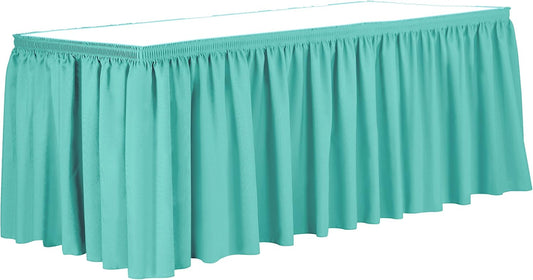 Ultimate Textile Pleat Polyester Fabric Table Skirt - Machine Washable Flame Resistant with Clips for Events, Weddings & Trade Shows, Cut & Sewn in Paterson, NJ - Caribbean, 7' Shirred Pleat