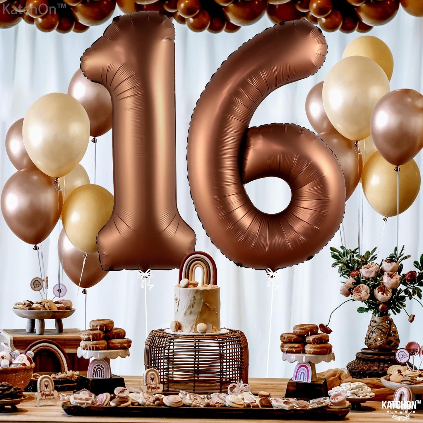 KatchOn Coffee Brown 1-Piece Number 16 Balloon - 40 Inch, Birthday Decorations for Girls and Boys