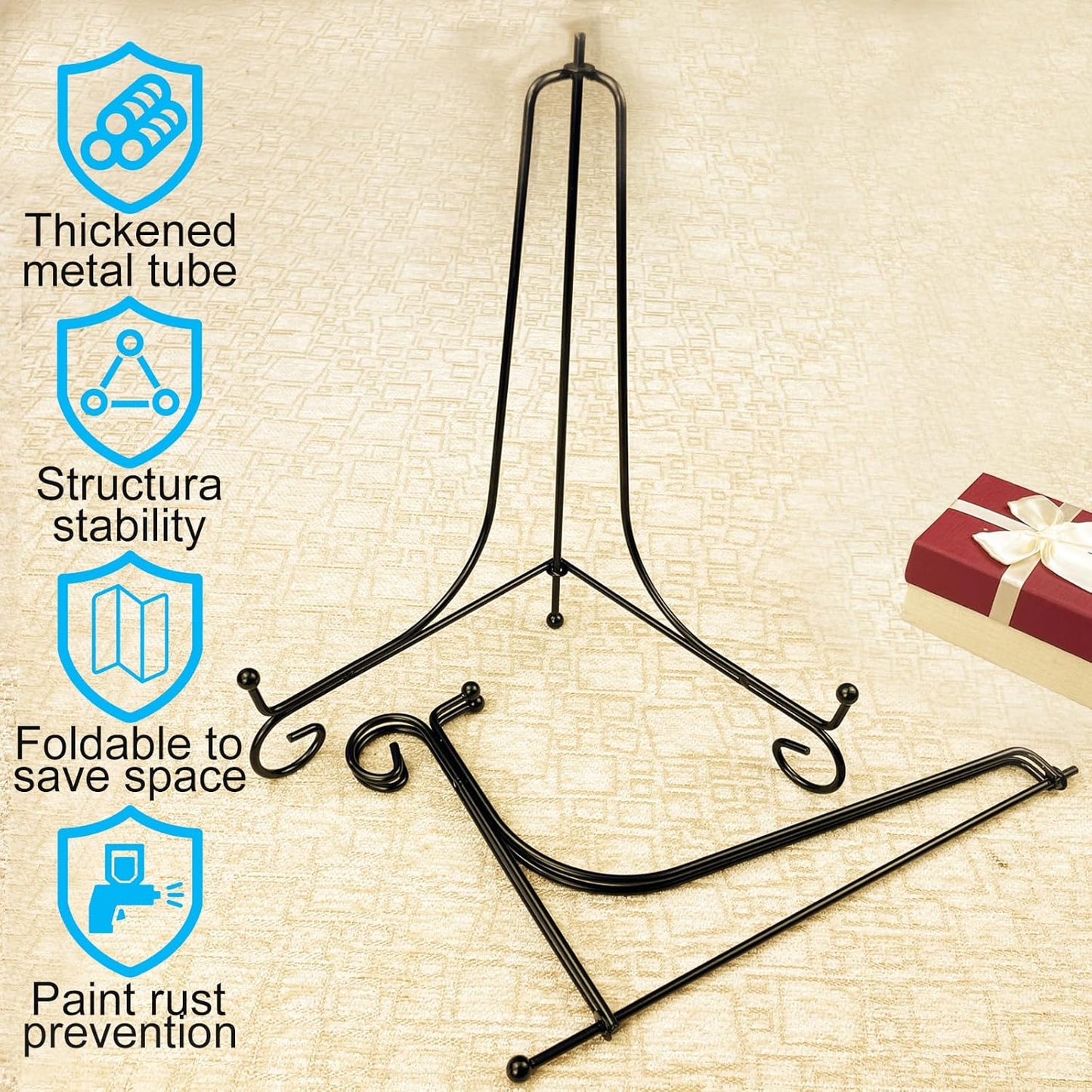 2PCS Premium Black Iron Plate Stands for Display 12 Inch, Decorative Solid Metal Plate Holders for Displaying, Mini Easel, Frame, Book, Card, Plaque, Bowl, Picture Stands for Display