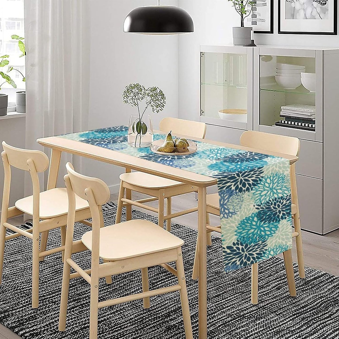Floral Table Runner,Blue Flowers Print Spring Summer Table Cloth Kitchen Dining Table Home Party Decoration 13x60 Inch