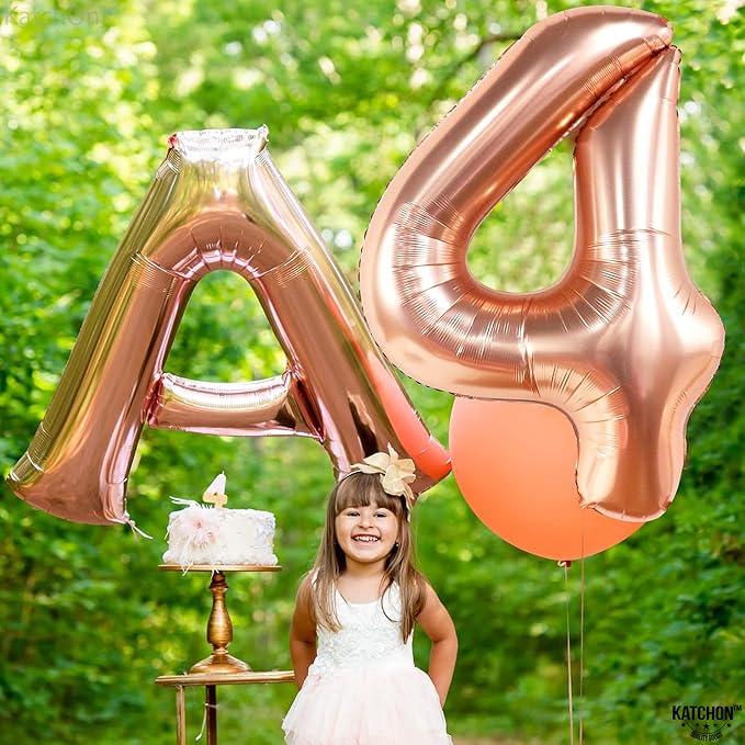 KatchOn, Rose Gold Number 4 Balloons - 40 Inch | Foil Number 4 Balloons for Birthdays | 4th Birthday Balloons, 4th Birthday Decorations Girl | Rose Gold Four Balloon, 4 Year Old Birthday Decorations