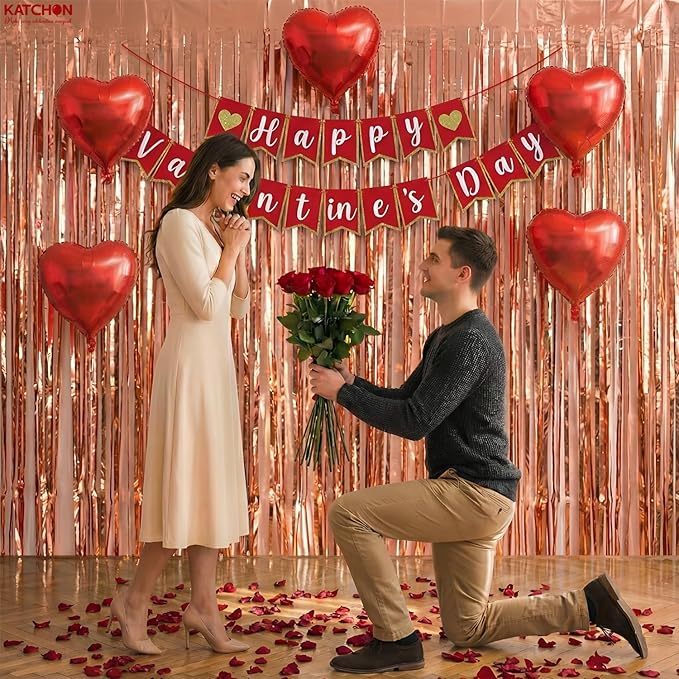 KatchOn, Rose Gold Fringe Curtain - XtraLarge 3.2x8 Feet, Pack of 2 | Rosegold Backdrop for Anniversary, Wedding, Bachelorette Party Decorations | Fringe Backdrop for Valentines Day Decorations