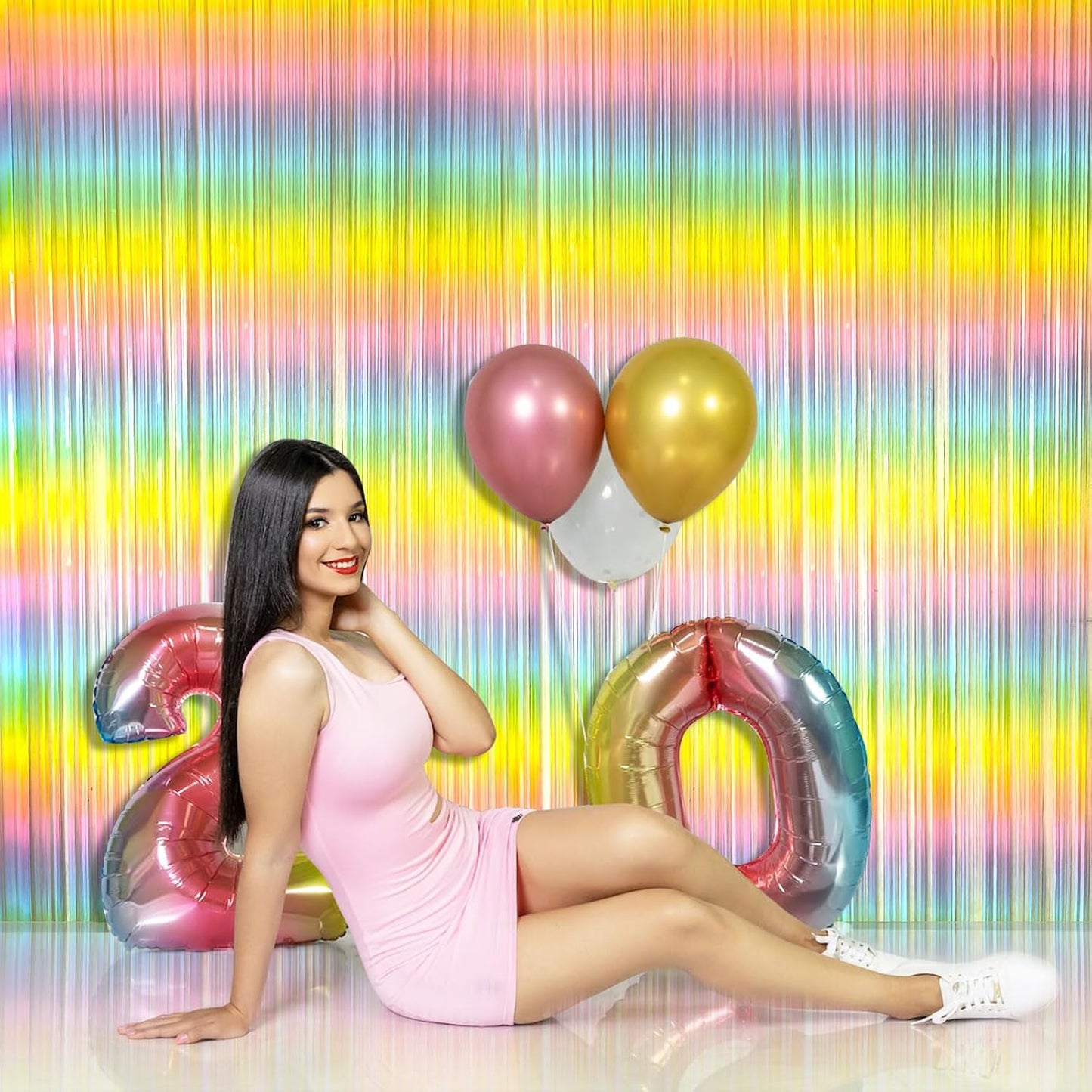 Pastel Rainbow Foil Fringe Curtain Streamers Party Backdrop Foil Fringe Backdrop Curtains Tinsel Streamers for Birthday Party Decorations