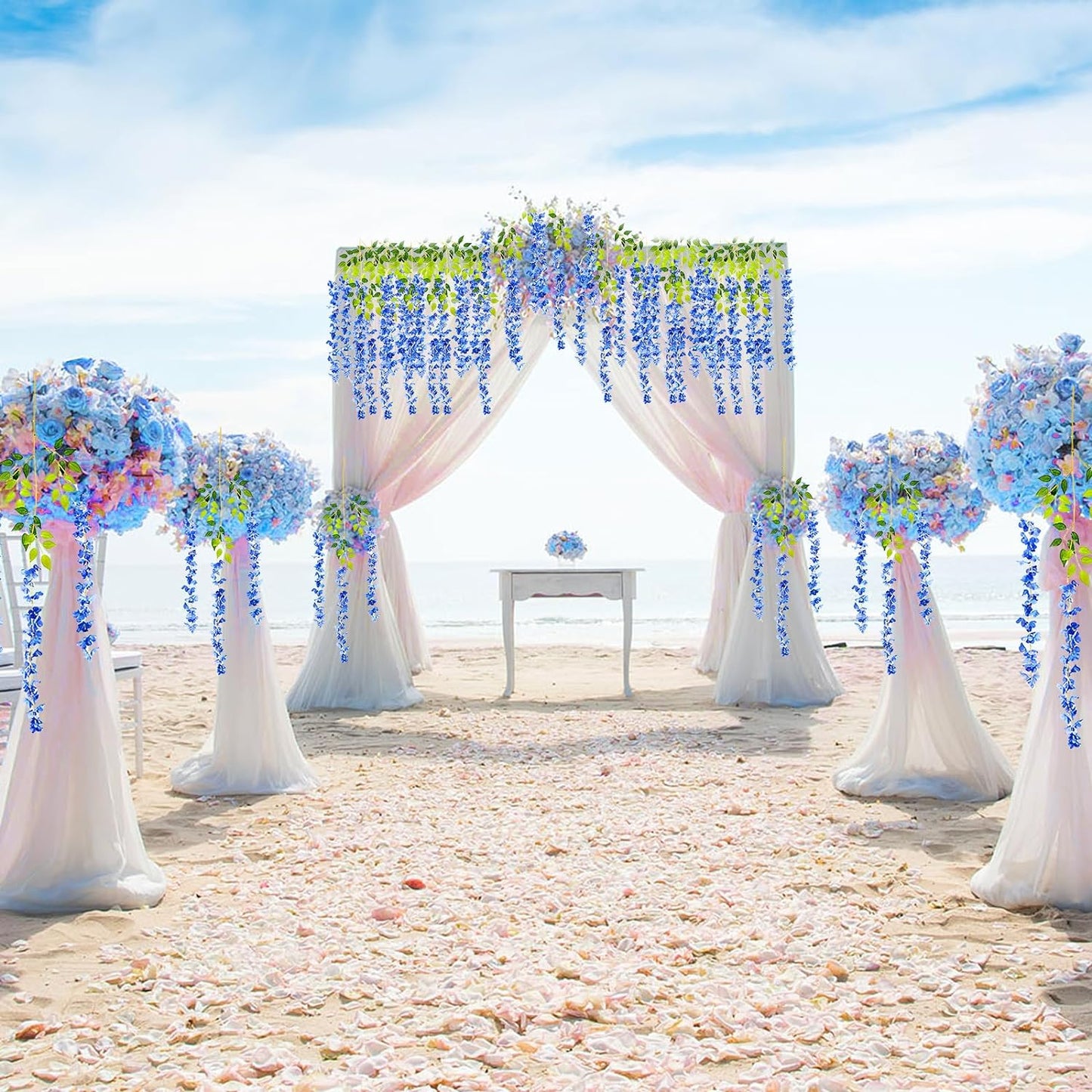 24 Pack Royal Blue Wisteria Hanging Flowers Garland, 3.77 Feet Artificial Flower Vines, Fake Wisteria, Artificial Vines Hanging Garland for Backdrop Outdoor Yard Garden Decor