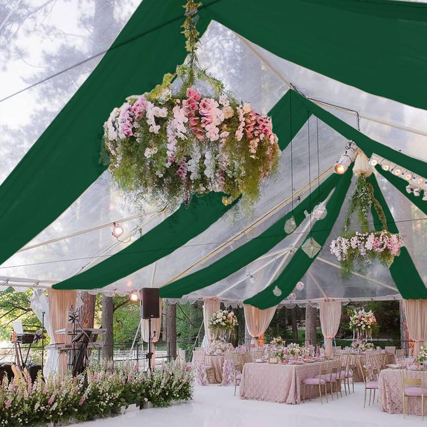 FUHSY Ceiling Drapes Emerald Green Wedding Arch Draping Fabric Chiffon Curtain Drapes 4 Panels 5x20FT Sheer Fabric for Draping Wedding Archway Tent Ceiling Drapes for Bed Canopy Ceiling Backdrop Decor