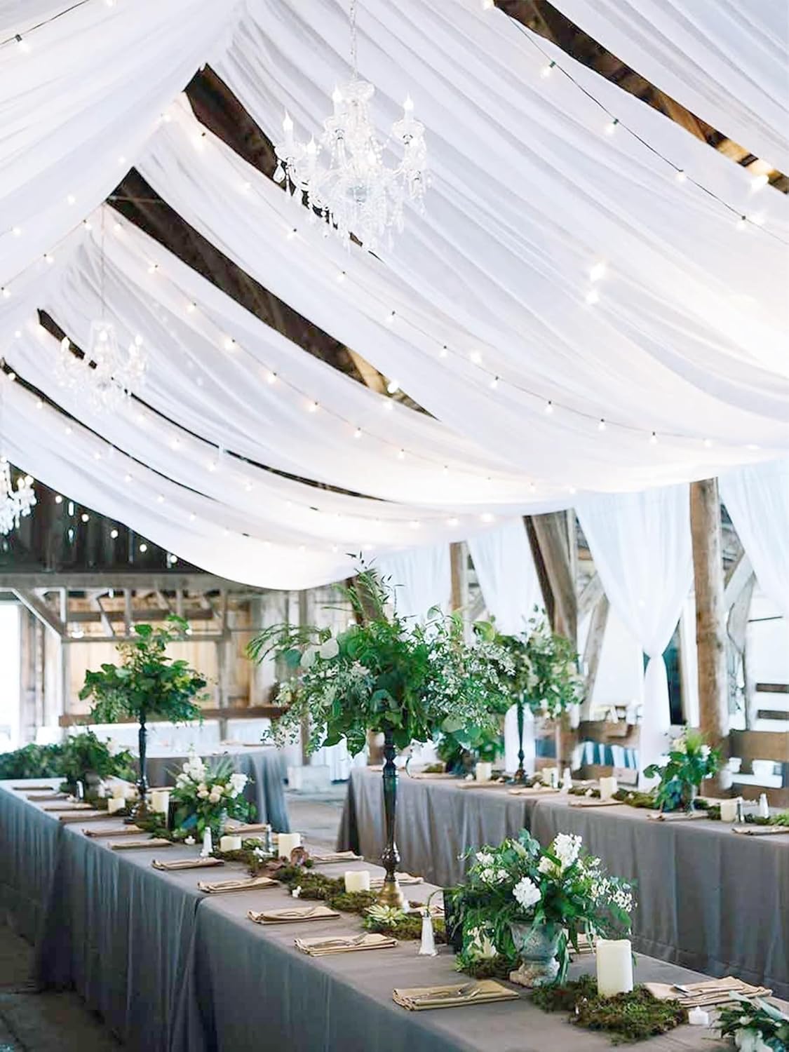 8 Panels White Ceiling Drapes 5ftx20ft Wedding Ceiling Drapes Chiffon Fabric Arch Draping Sheer Curtains Soft Drapery Draping Wedding Ceiling Decorations for Party Ceremony Stage Swag