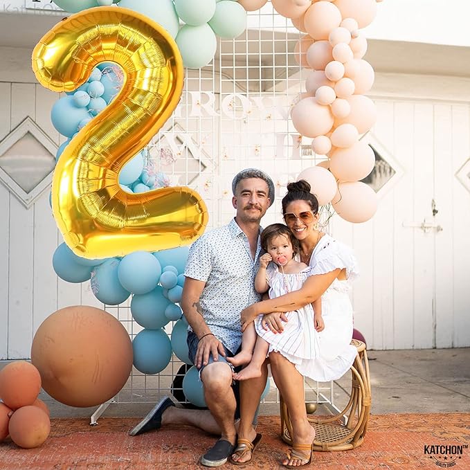 KatchOn, Gold Number 2 Balloon - Big 40 Inch | Gold Two Balloon, 2 Year Old Decorations Boy | 2nd Bdy Decorations | 2 Birthday Balloons, Two Wild Birthday Decoration