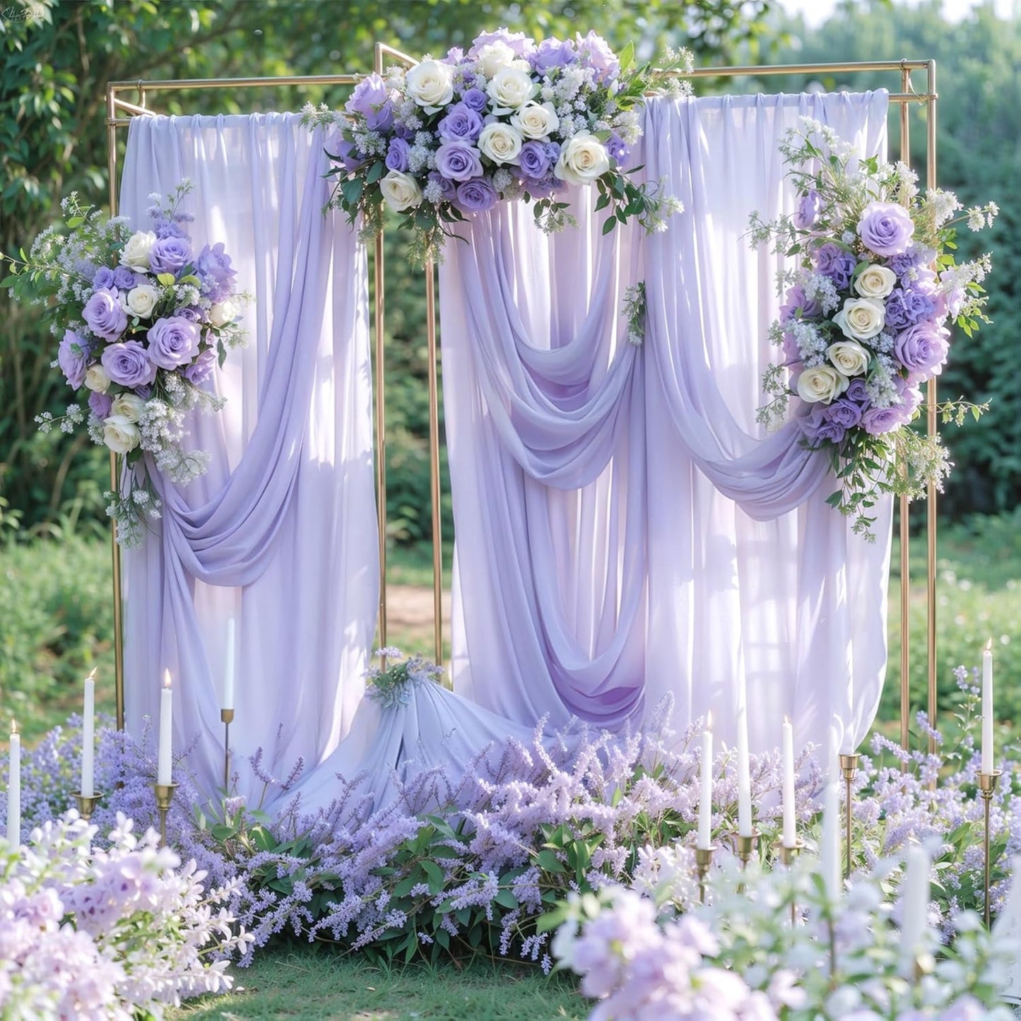 Wedding Arch Draping Fabric,2 Panels 18FT Purple Sheer Chiffon Curtain Drapes 6 Yards for Wedding Ceremony Birthday Party Decoration