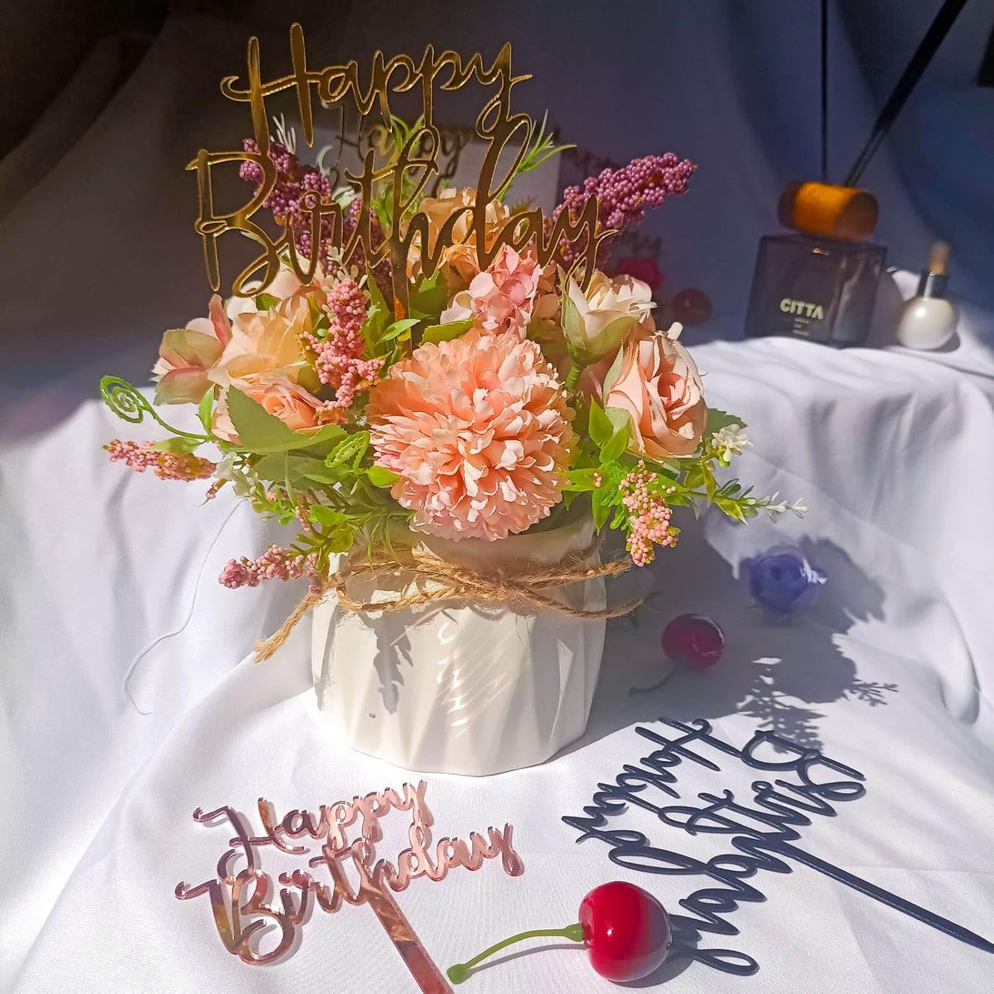 Happy Birthday Cake Toppers - 6 Pack (2 Styles, 3 Colors) Acrylic Cake Decorations for Women & Men Party Toppers for Cakes, Cupcakes