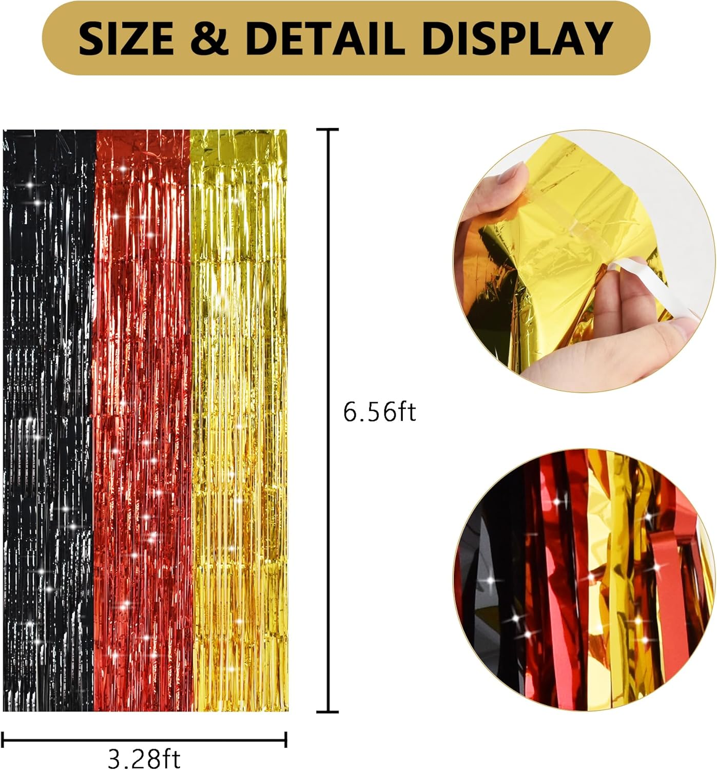 TONIFUL Black Red Gold Door Streamers,Black Red and Gold Photo Booth Backdrop Metallic Streamers Foil Fringe Curtain for Mouse Themed Birthday,New Year,Graduation,Baby Shower Party Decoration