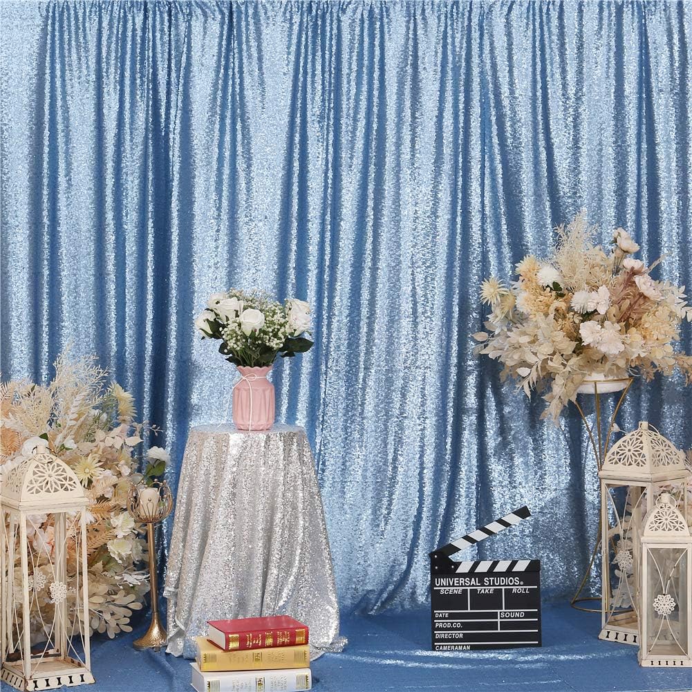 Eternal Beauty Baby Blue Sequin Backdrop, 4x7 Ft Glitter Background Curtains for Shimmer Photography Party Wedding Birthday Back Drop Decor