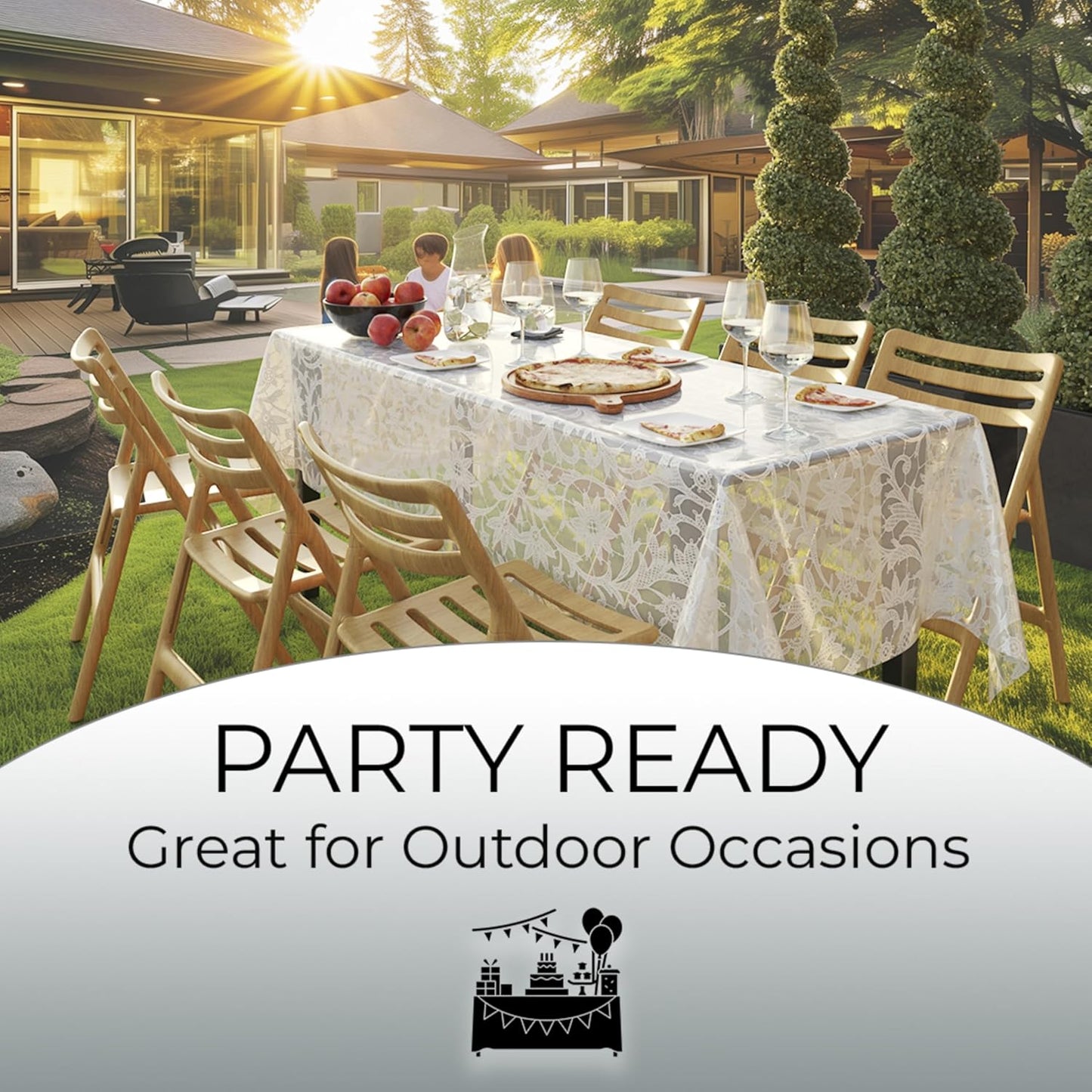 Exquisite Lace Table Cloth Rectangle Table Plastic 12-Pack Lace Tablecloth Rectangular 54" X 108" | White Floral Tablecloth Disposable | Wild Flower Party Decorations & Party Supplies