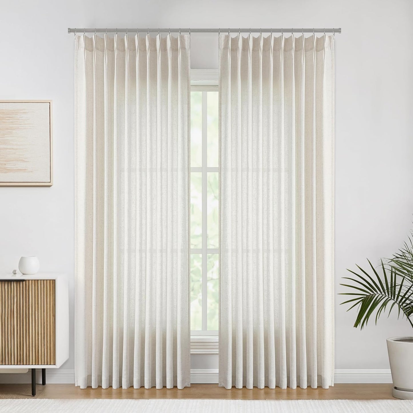 Vision Home Natural Pinch Pleated Curtains Textured Light Filtering Window Curtains 84 inch for Living Room Bedroom Patio Pinch Pleat Drapes with Hooks 1 Panel 60" Wx84 L