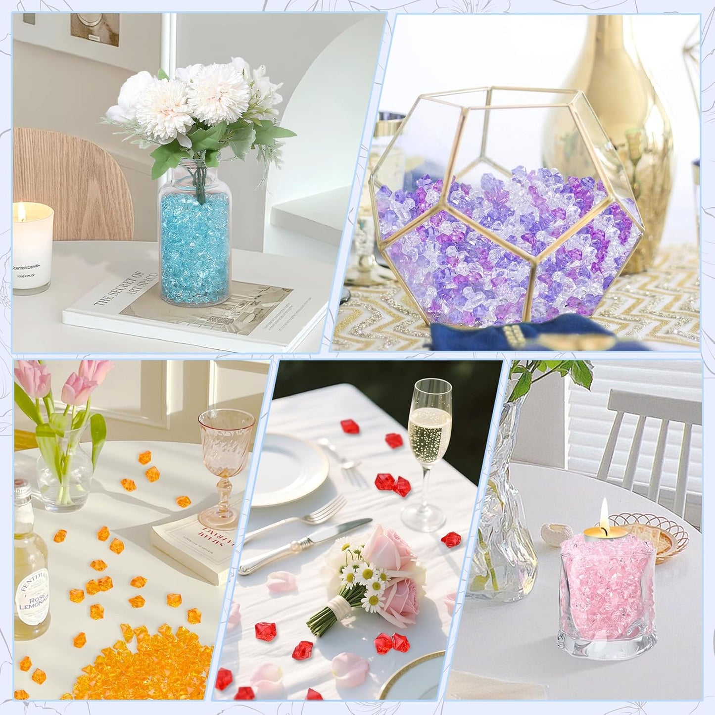 LAIDANLA 500PCS Dark Green Acrylic Gems Vase Fillers Green Fake Ice Cubes Plastic Diamonds Fake Crushed Rocks for Centerpiece DIY Party Table Scatter Prop Wedding Decoration Accessories