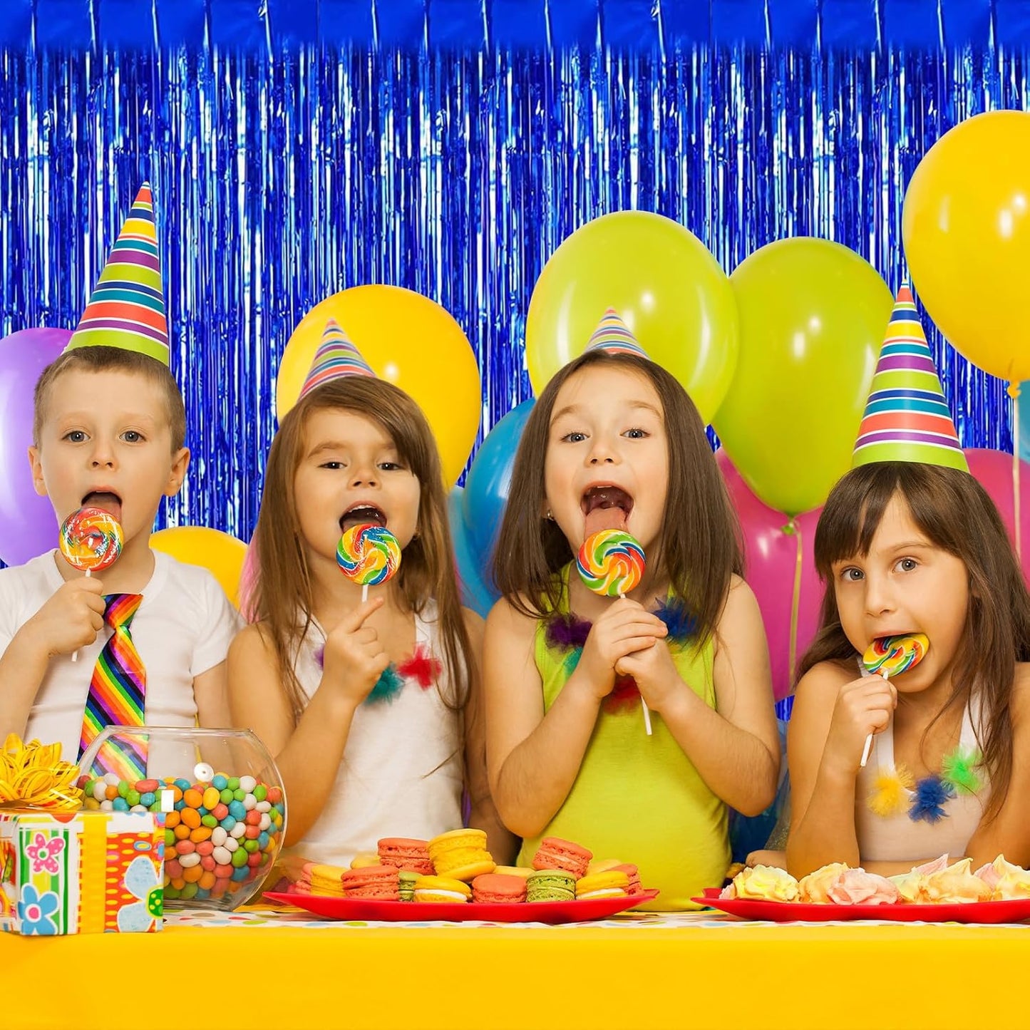 Blue Fringe Curtain Party Streamers, 12 Pack 3.3ft x 8.2 ft Foil Curtain Backdrop Tinsel Foil Fringe Curtains Photo Booth Backdrop Streamer for Birthday, Wedding, Baby Shower, Disco Party