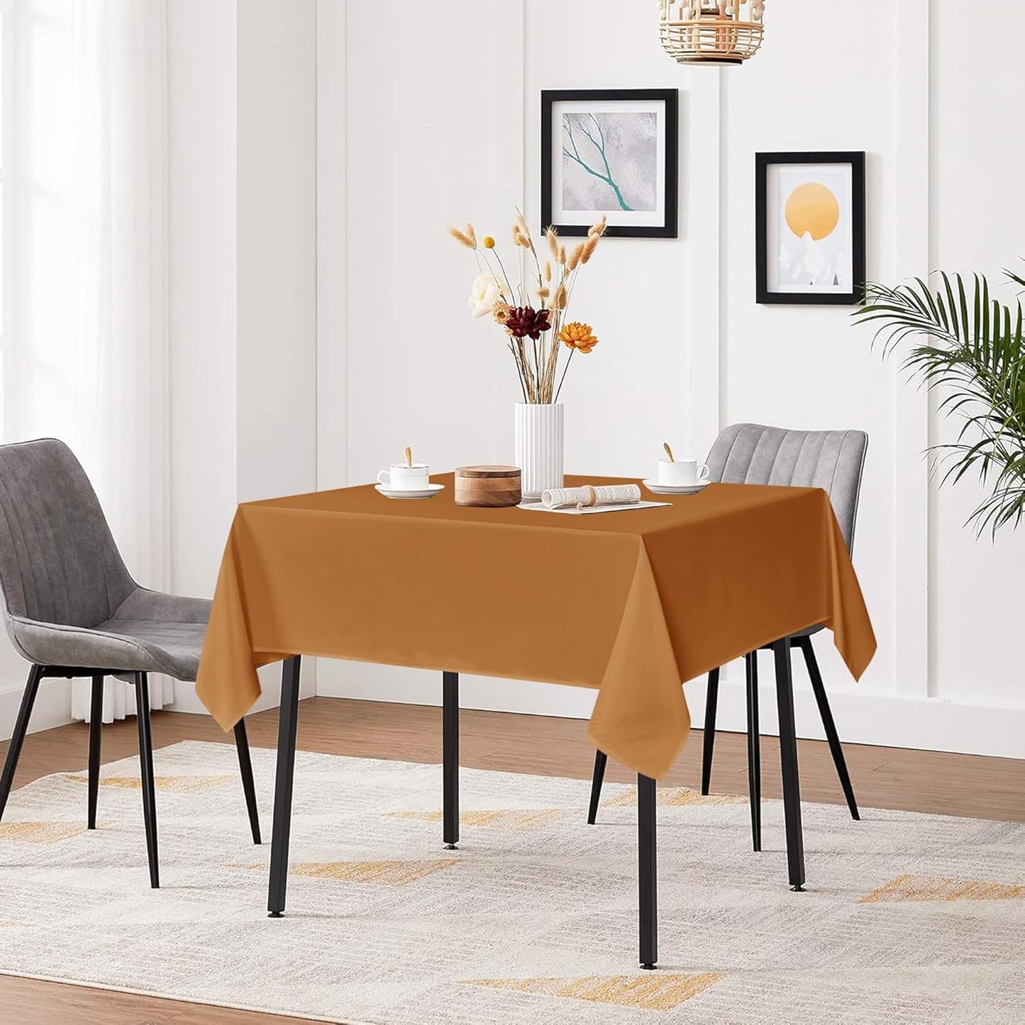 sancua Square Tablecloths 85x85 Inch Bronze - Fabric Fall Table Cloth for Square or Round Tables, Washable Polyester Table Cover for Thanksgiving Dinner, Holiday Party, Decorative Display Tables