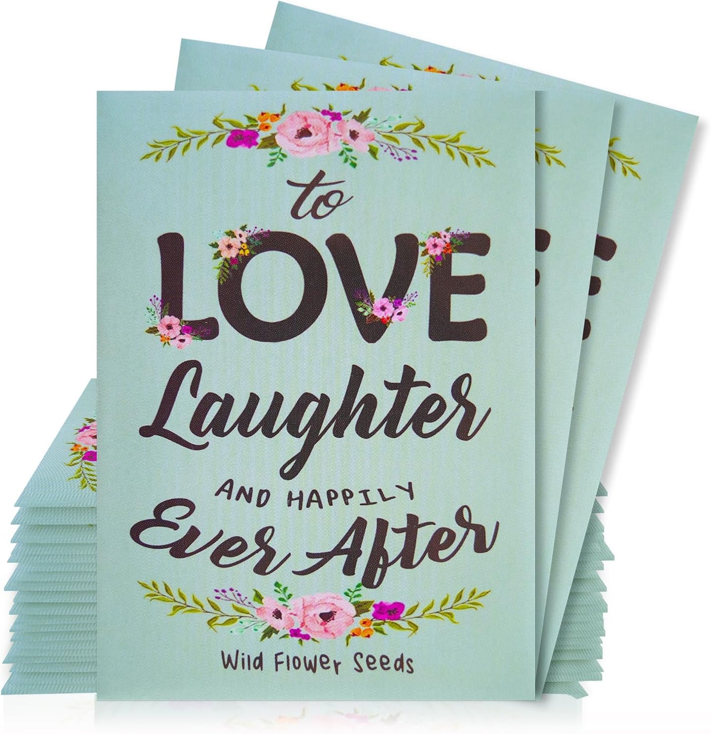 Pre-Filled Wildflower Seed Packet for Wedding Favor Baby Showers Bridal Shower - ''Love Laughter and Happily Ever After'' Party Favors for Guests - Plant Year-Round Seed Mix - Pack of 20