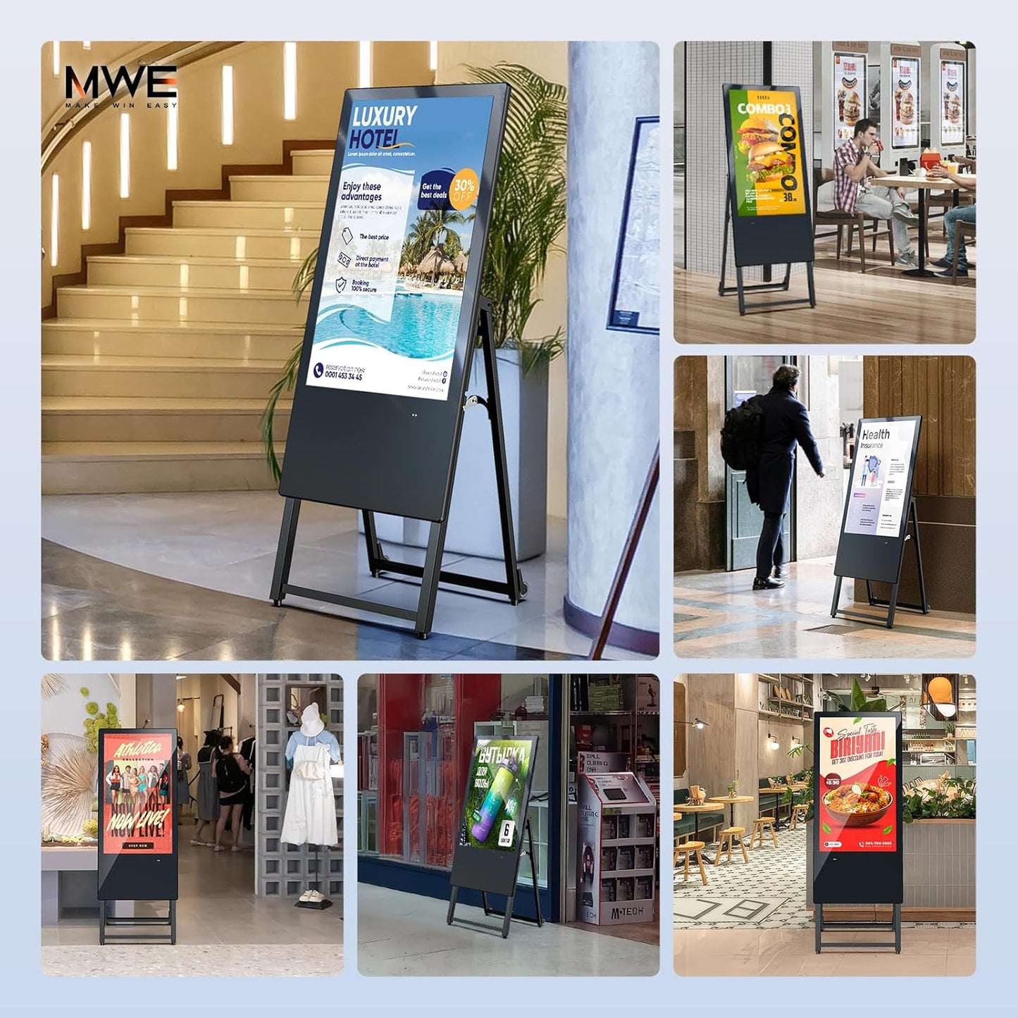 MWE 32 Inch Digital Signage Display, Portable LCD Digital Kiosk, Advertising Display Poster, Android Kiosk with Auto Media Player, HDMI/USB