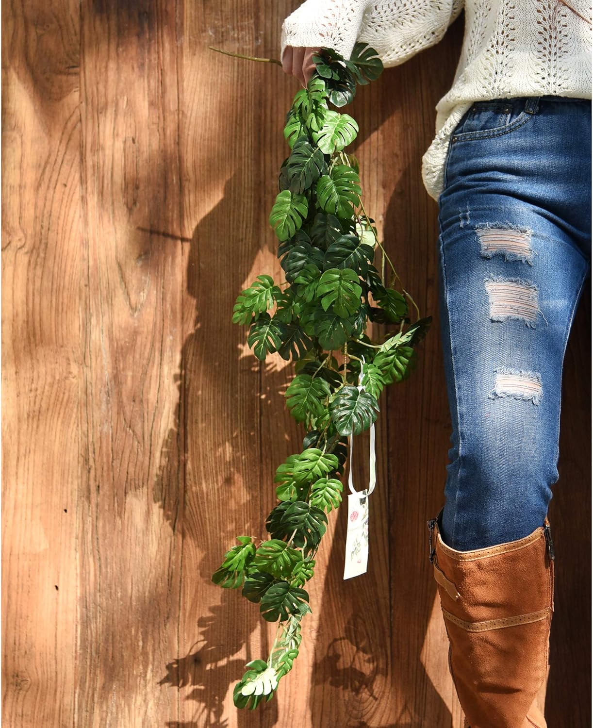 FiveSeasonStuff Monstera Plant Garlands, Artificial Leaf Bendable Vines (2 pcs, 5.2 feet)