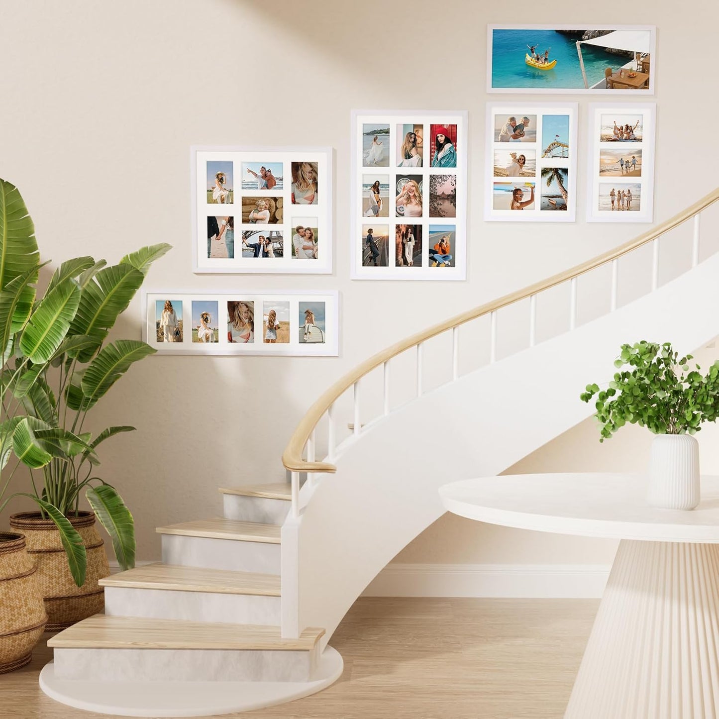 Vittanly 8x14 Picture Frames Collage, Displays 3Pcs 4x6 Pictures with Mat, Collage Picture Frame for Horizontal or Vertical Display, White, 1 Pack